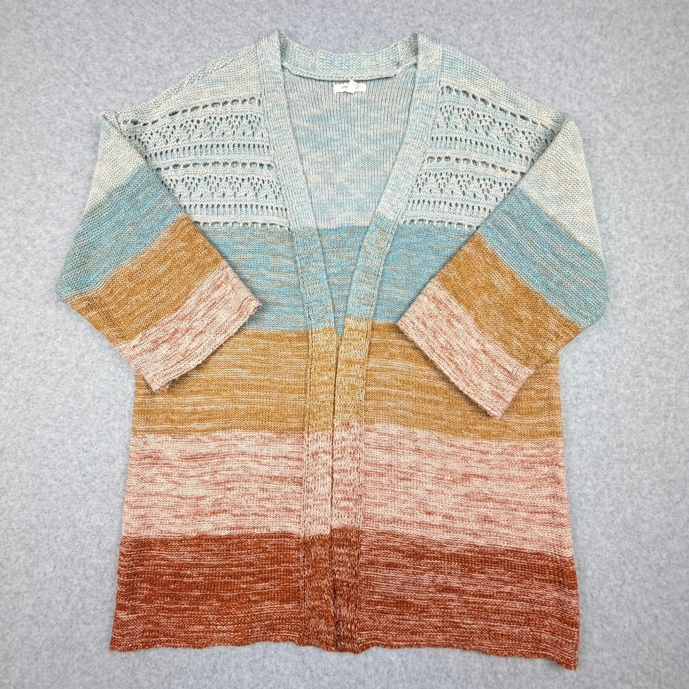 Maurices Womens Striped Open Front Pointelle Knit Cardigan Sweater Multicolor M